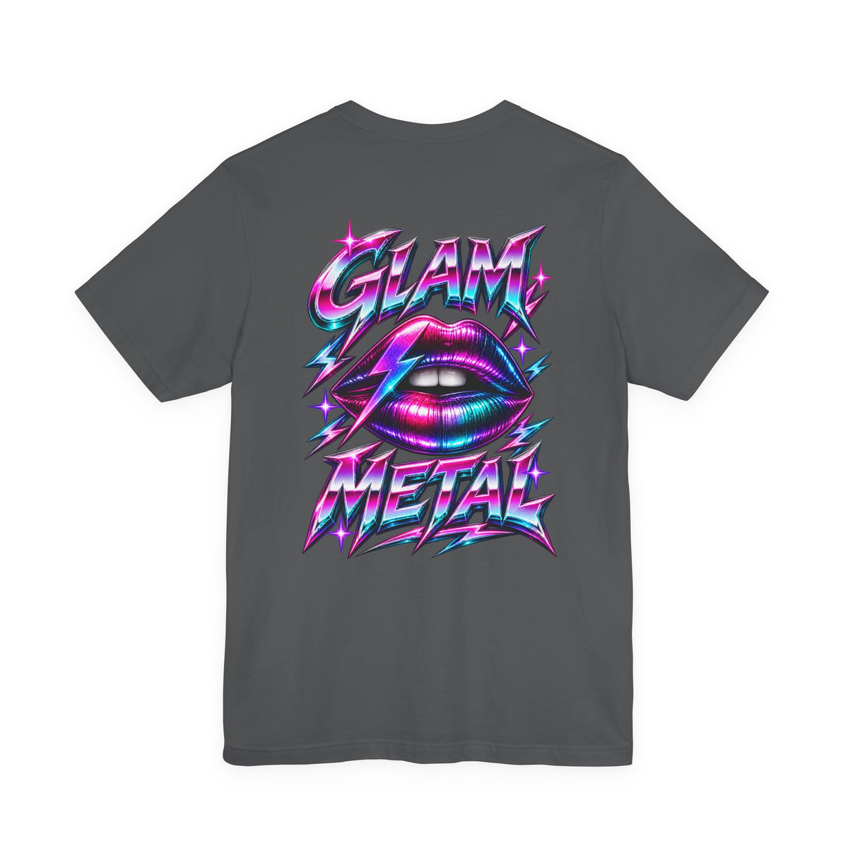 Glam Metal | Women's 80s Glam Rock Lips Graphic T-Shirt | Front & Back