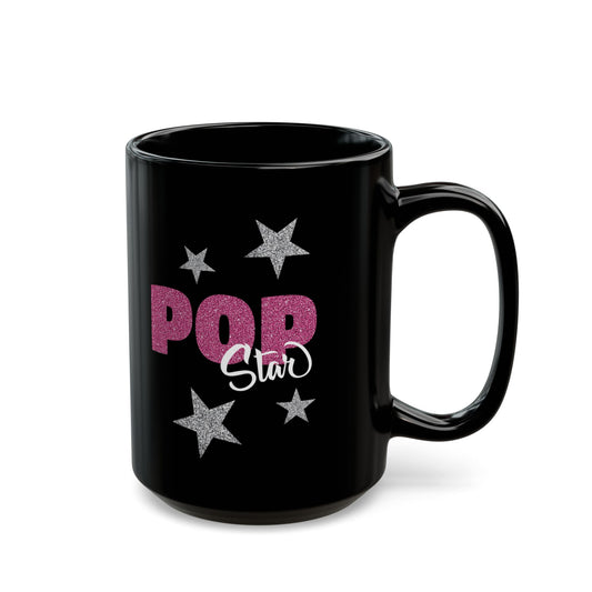 "Pop Star Sparkle" 15oz Black Ceramic Mug