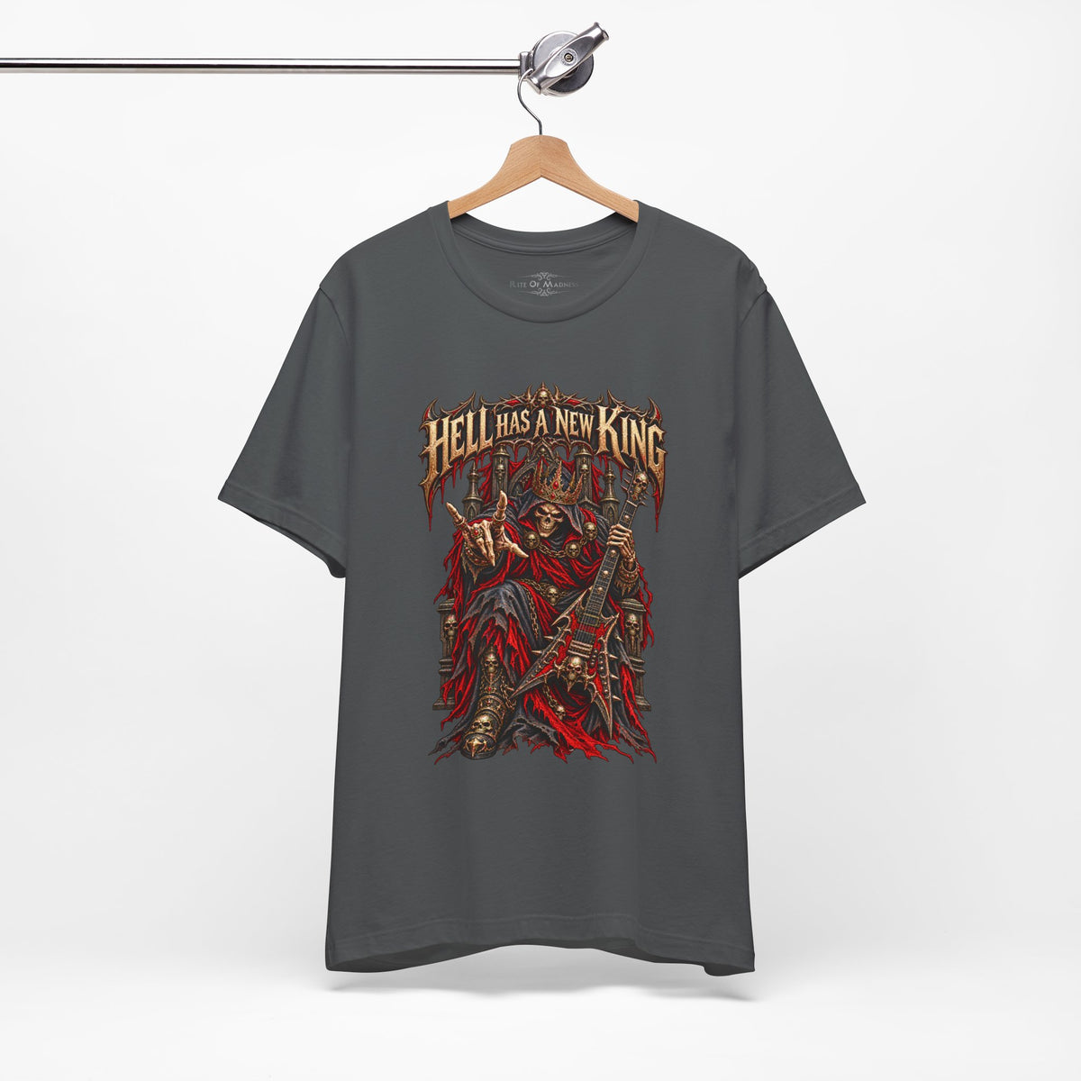 Hell Has a New King T-Shirt | Heavy Metal Skeleton Guitarist | Gothic Horror Rock Graphic Tee | Unisex Shirt