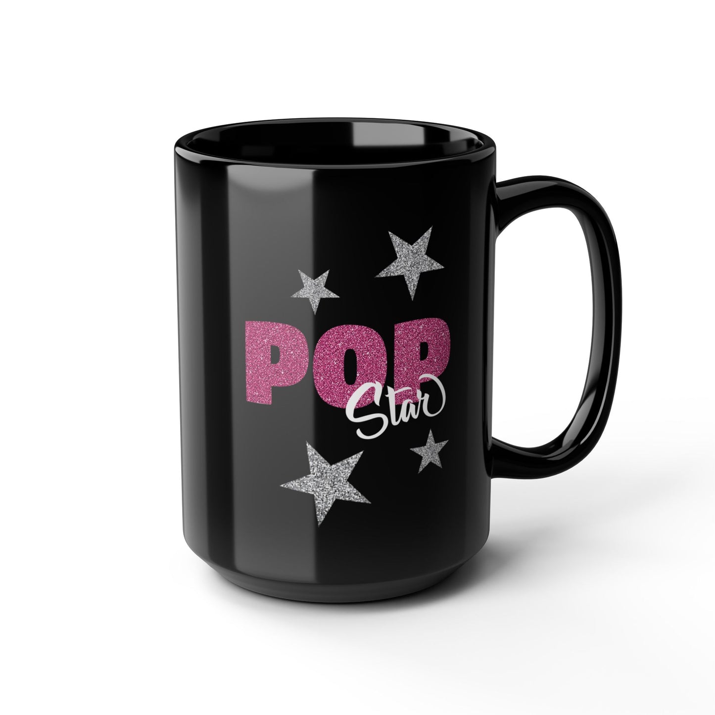 "Pop Star Sparkle" 15oz Black Ceramic Mug