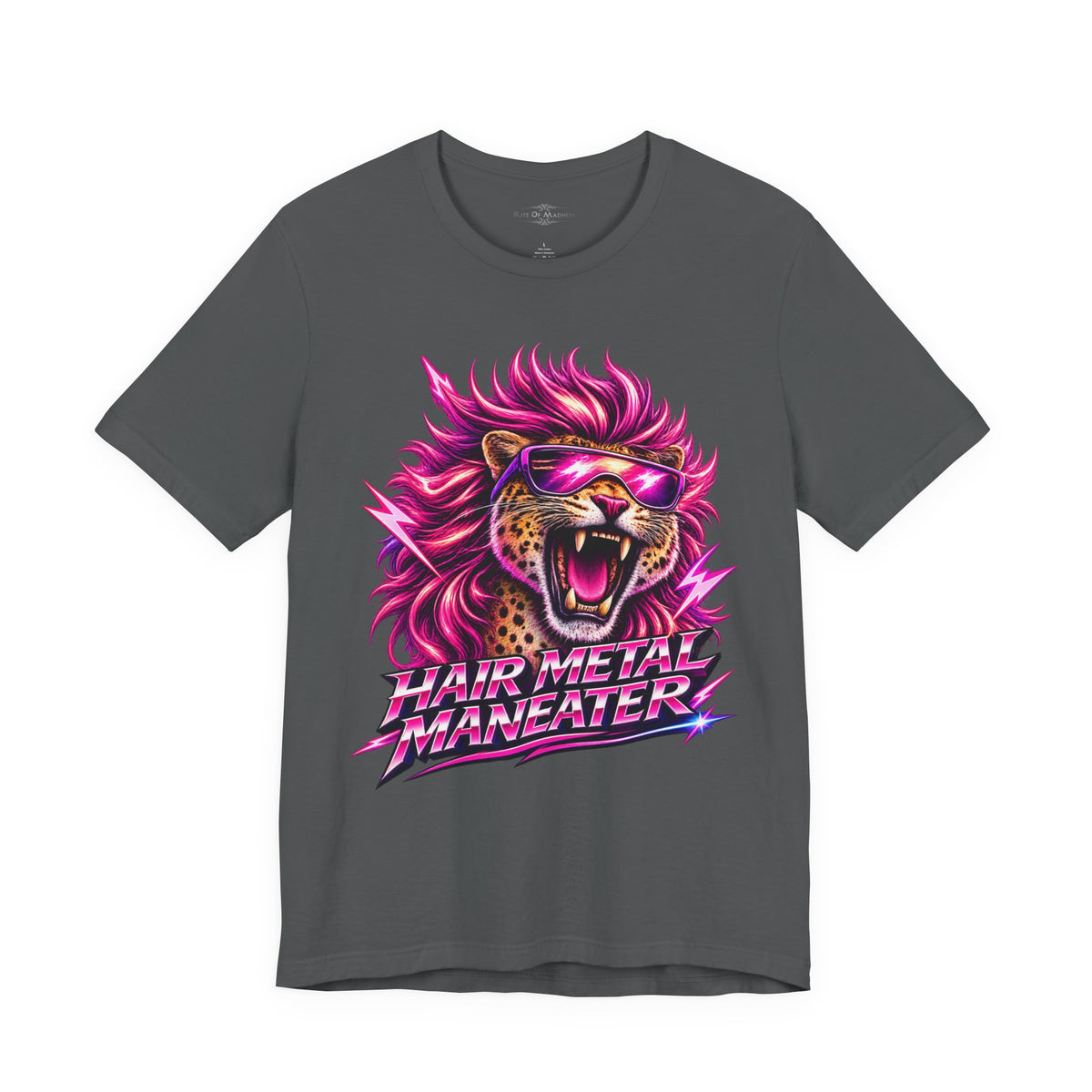 Hair Metal Maneater T-Shirt | 80s Glam Rock Neon Pink Big Cat Graphic Tee