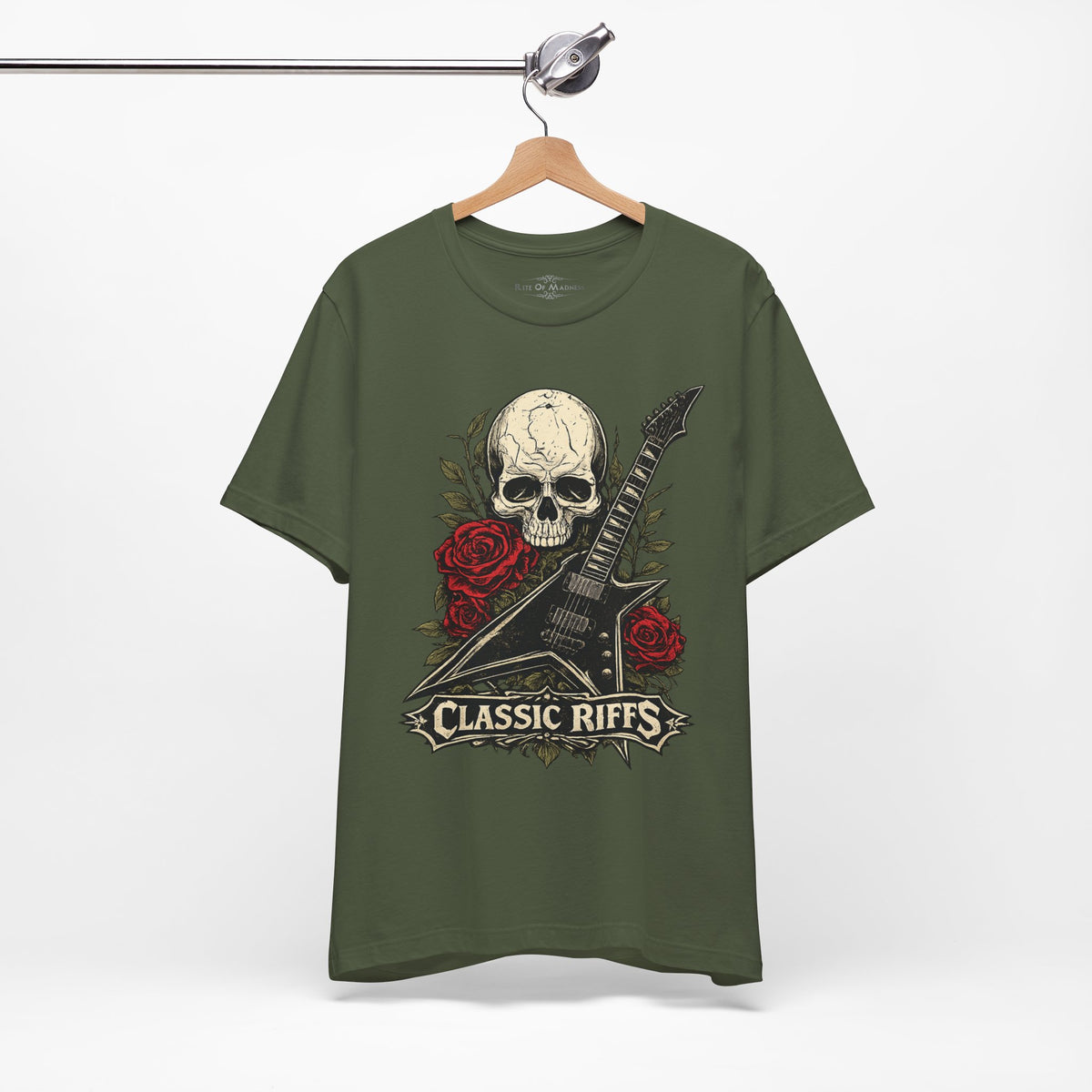 Classic Riffs | Vintage Skull & Roses Rock Guitar Graphic T-Shirt