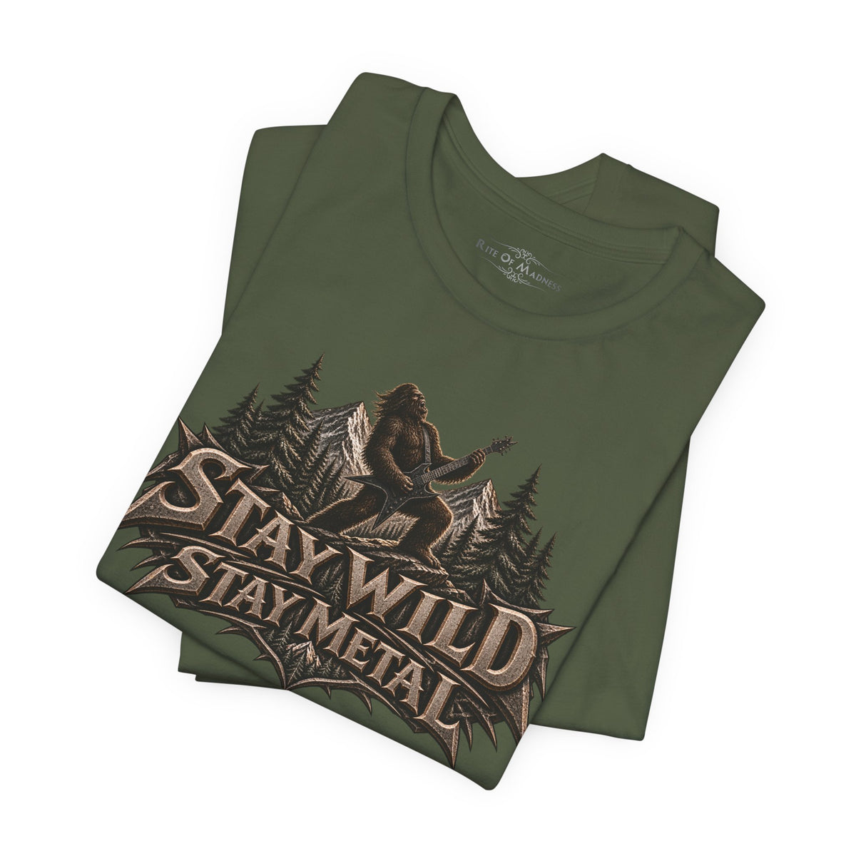 Stay Wild Stay Metal | Bigfoot Heavy Metal Graphic T-Shirt | Front & Back