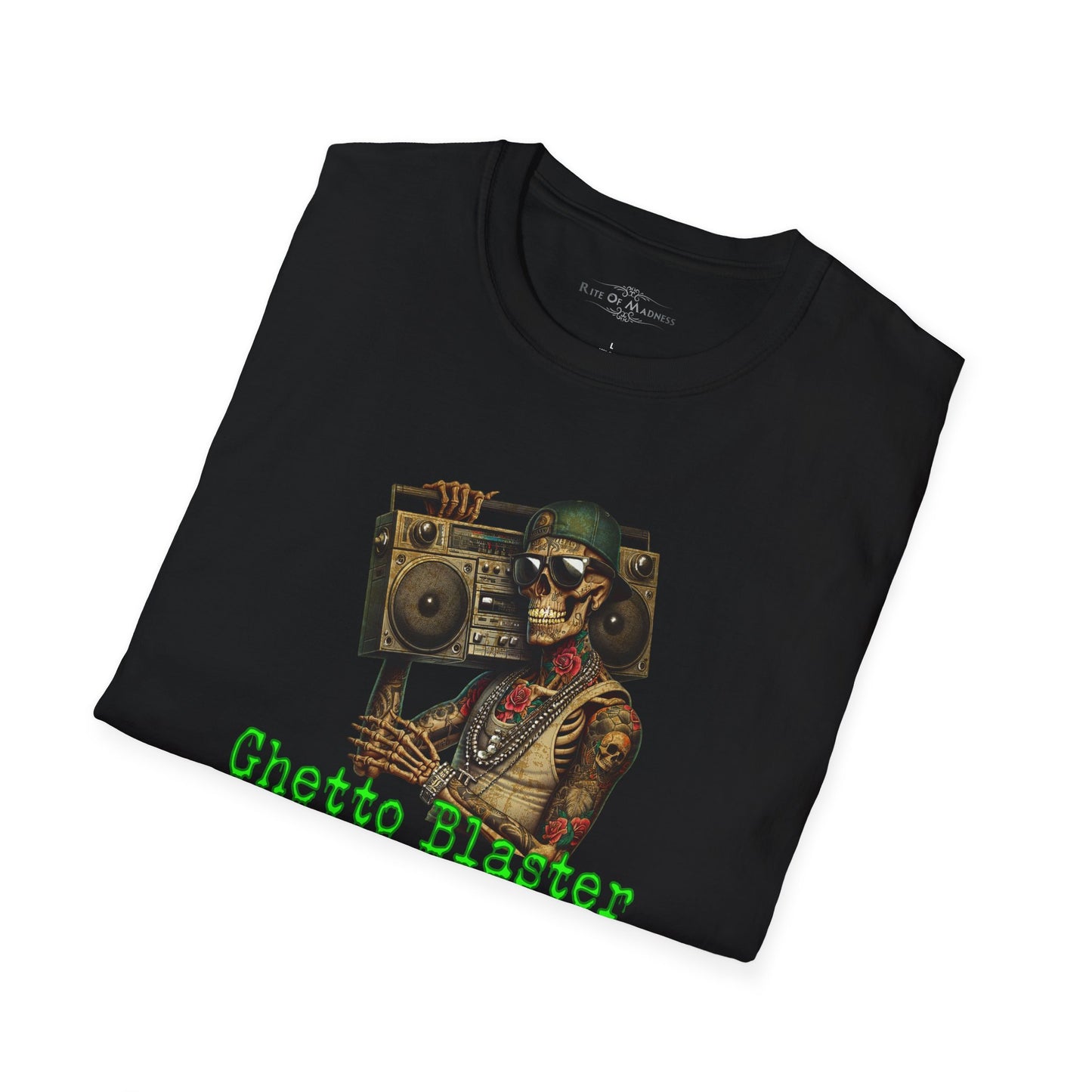 "Ghetto Blaster Groove": Hip Hop Skeleton Halloween Men's Softstyle Tee