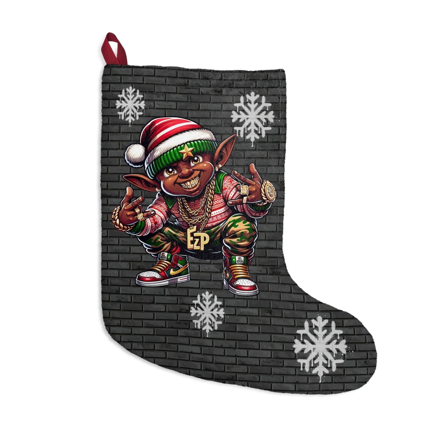 Golden Grin: Hip Hop Elf Holiday Stocking