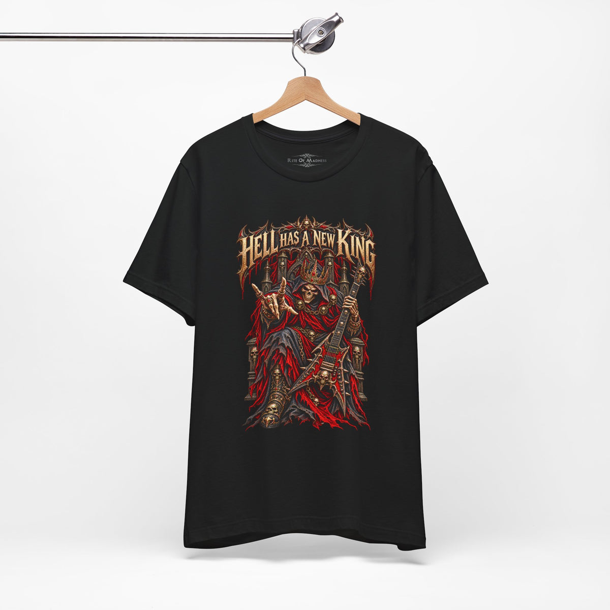 Hell Has a New King T-Shirt | Heavy Metal Skeleton Guitarist | Gothic Horror Rock Graphic Tee | Unisex Shirt