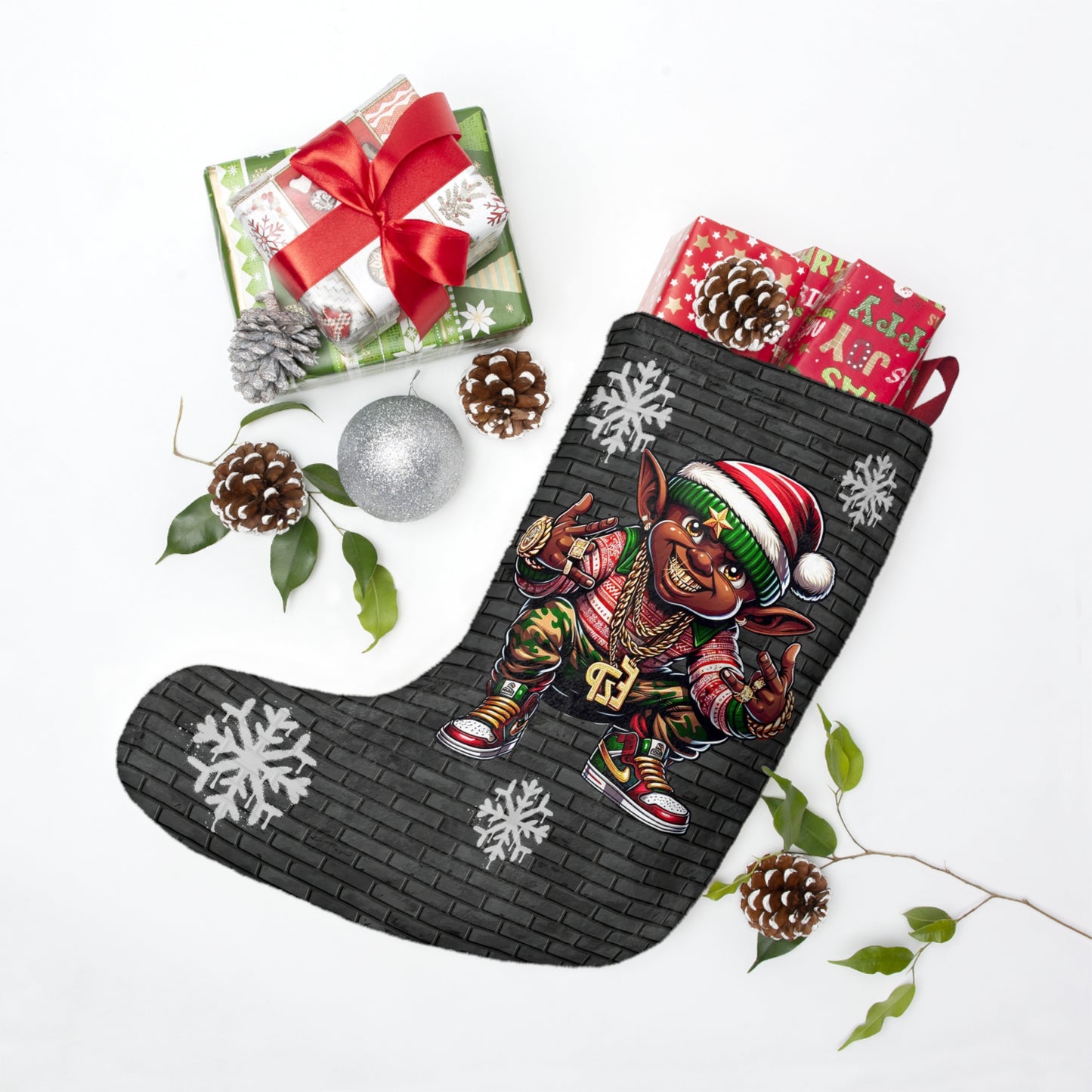 Golden Grin: Hip Hop Elf Holiday Stocking