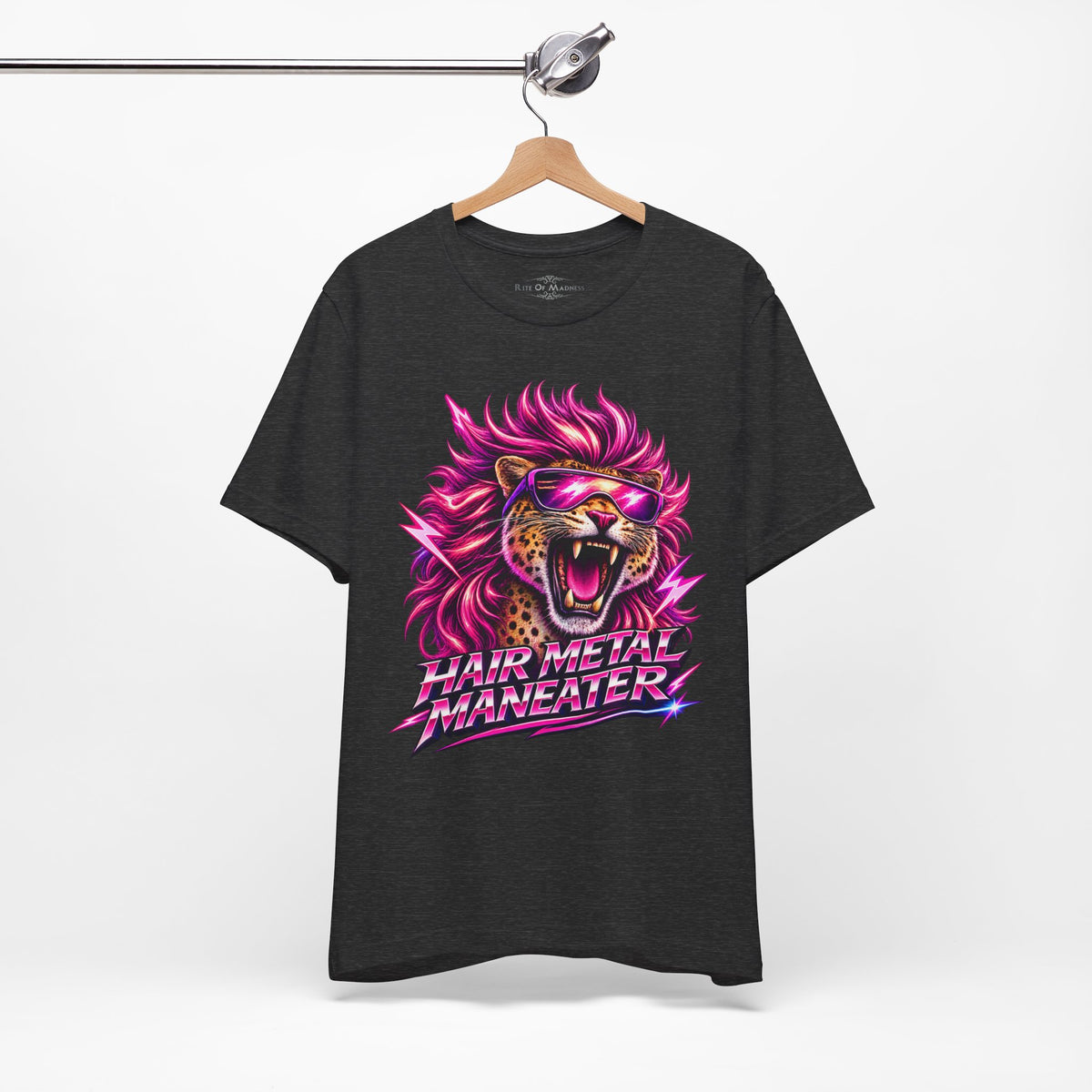 Hair Metal Maneater T-Shirt | 80s Glam Rock Neon Pink Big Cat Graphic Tee
