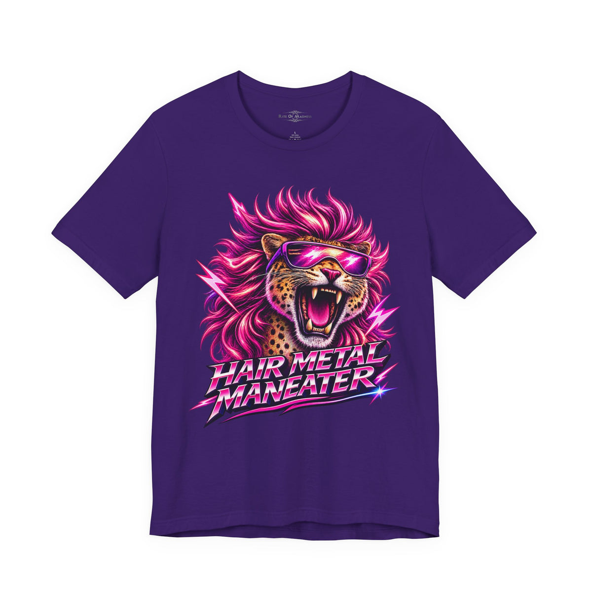 Hair Metal Maneater T-Shirt | 80s Glam Rock Neon Pink Big Cat Graphic Tee
