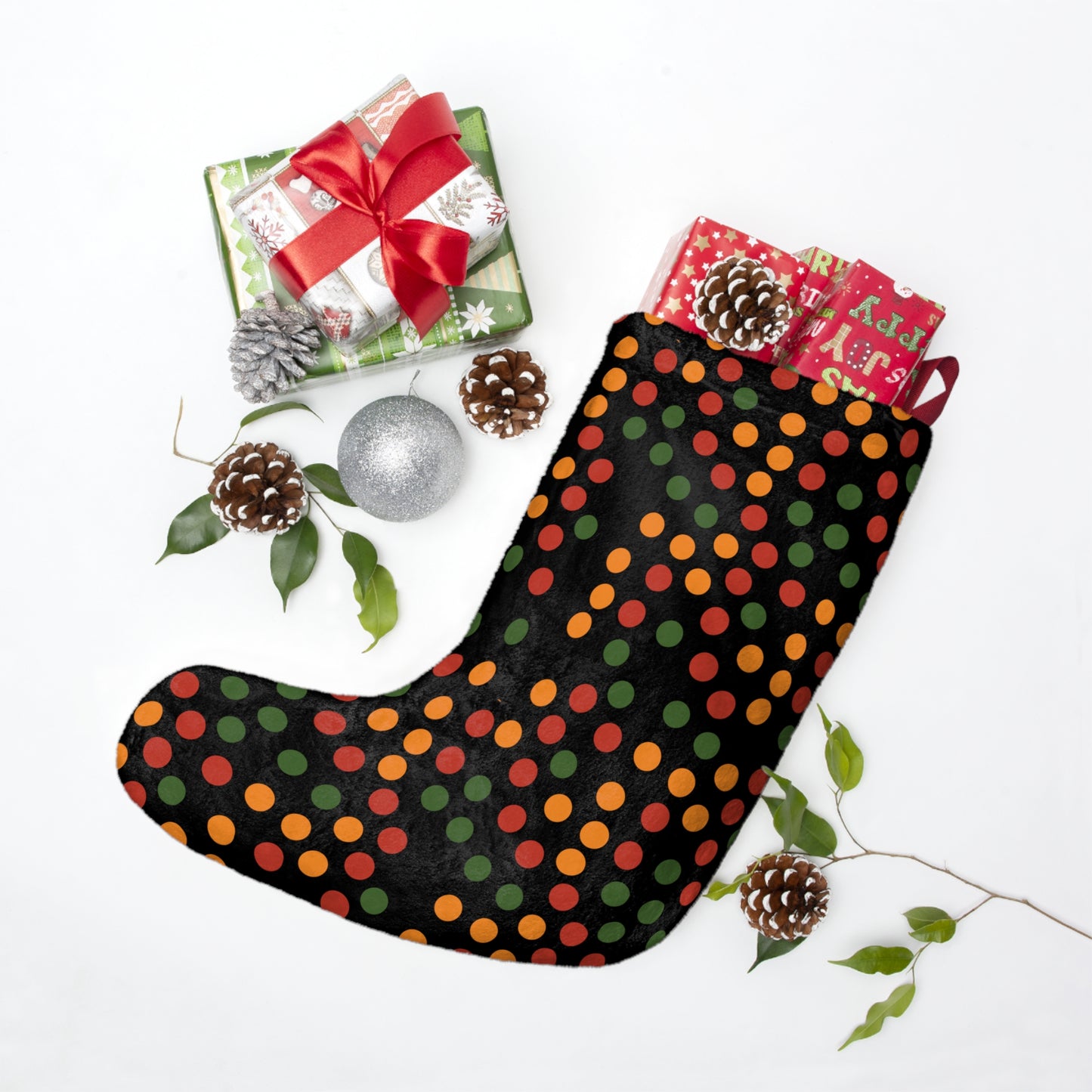 Dot The Halls Christmas Stocking